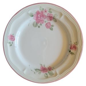 1 Vtg Gibson Roseland Stoneware Salad/Dessert Plate Pink Rim Roses Leaves